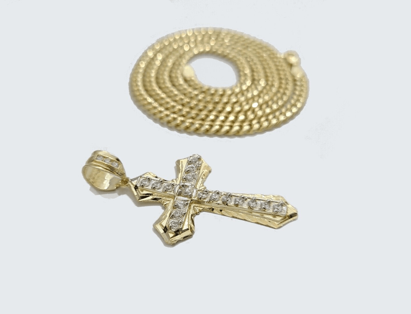 Real 10k Yellow Gold Miami Cuban Chain 5mm 20" inch Necklace Jesus Cross Charm - GoldenlinQ